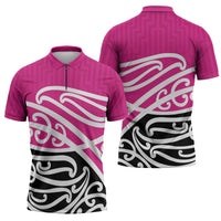 All Pink New Zealand Kowhai Ngutukak Zipper Polo Shirt LT9 - Polynesian Pride