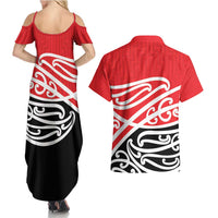 All Red New Zealand Kowhai Ngutukak Couples Matching Summer Maxi Dress and Hawaiian Shirt LT9 - Polynesian Pride