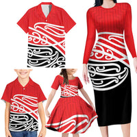 All Red New Zealand Kowhai Ngutukak Family Matching Long Sleeve Bodycon Dress and Hawaiian Shirt LT9 - Polynesian Pride