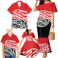 All Red New Zealand Kowhai Ngutukak Family Matching Mermaid Dress and Hawaiian Shirt LT9 - Polynesian Pride