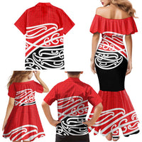All Red New Zealand Kowhai Ngutukak Family Matching Mermaid Dress and Hawaiian Shirt LT9 - Polynesian Pride