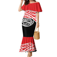 All Red New Zealand Kowhai Ngutukak Family Matching Mermaid Dress and Hawaiian Shirt LT9 Mom's Dress Red - Polynesian Pride