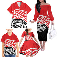 All Red New Zealand Kowhai Ngutukak Family Matching Off The Shoulder Long Sleeve Dress and Hawaiian Shirt LT9 - Polynesian Pride