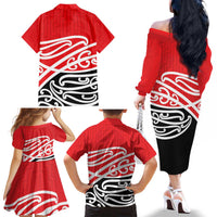 All Red New Zealand Kowhai Ngutukak Family Matching Off The Shoulder Long Sleeve Dress and Hawaiian Shirt LT9 - Polynesian Pride