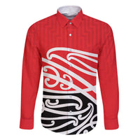 All Red New Zealand Kowhai Ngutukak Family Matching Off The Shoulder Long Sleeve Dress and Hawaiian Shirt LT9 Dad's Shirt - Long Sleeve Red - Polynesian Pride