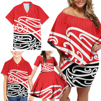 All Red New Zealand Kowhai Ngutukak Family Matching Off Shoulder Short Dress and Hawaiian Shirt LT9 - Polynesian Pride