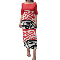 All Red New Zealand Kowhai Ngutukak Family Matching Puletasi and Hawaiian Shirt LT9 Mom's Dress Red - Polynesian Pride