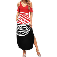 All Red New Zealand Kowhai Ngutukak Family Matching Summer Maxi Dress and Hawaiian Shirt LT9 Mom's Dress Red - Polynesian Pride