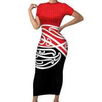 All Red New Zealand Kowhai Ngutukak Short Sleeve Bodycon Dress LT9 Long Dress Red - Polynesian Pride