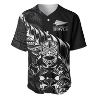 New Zealand Lawn Bowls Custom Baseball Jersey Black Maori Warrior Tribal Silver Fern LT9 Black - Polynesian Pride