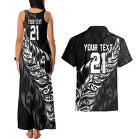 New Zealand Lawn Bowls Custom Couples Matching Tank Maxi Dress and Hawaiian Shirt Black Maori Warrior Tribal Silver Fern LT9 - Polynesian Pride