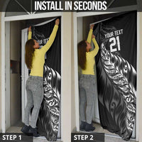 New Zealand Lawn Bowls Custom Door Cover Black Maori Warrior Tribal Silver Fern LT9 - Polynesian Pride