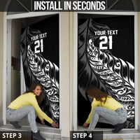 New Zealand Lawn Bowls Custom Door Cover Black Maori Warrior Tribal Silver Fern LT9 - Polynesian Pride