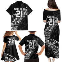 New Zealand Lawn Bowls Custom Family Matching Puletasi and Hawaiian Shirt Black Maori Warrior Tribal Silver Fern LT9 - Polynesian Pride