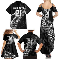 New Zealand Lawn Bowls Custom Family Matching Summer Maxi Dress and Hawaiian Shirt Black Maori Warrior Tribal Silver Fern LT9 - Polynesian Pride