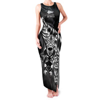 New Zealand Lawn Bowls Custom Family Matching Tank Maxi Dress and Hawaiian Shirt Black Maori Warrior Tribal Silver Fern LT9 Mom's Dress Black - Polynesian Pride