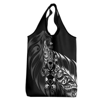 New Zealand Lawn Bowls Grocery Bag Black Maori Warrior Tribal Silver Fern LT9 - Polynesian Pride