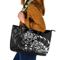New Zealand Lawn Bowls Leather Tote Bag Black Maori Warrior Tribal Silver Fern LT9 Black - Polynesian Pride