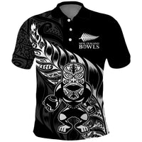 New Zealand Lawn Bowls Custom Polo Shirt Black Maori Warrior Tribal Silver Fern LT9 Black - Polynesian Pride