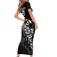 New Zealand Lawn Bowls Custom Short Sleeve Bodycon Dress Black Maori Warrior Tribal Silver Fern LT9 - Polynesian Pride