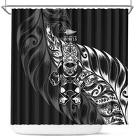 New Zealand Lawn Bowls Shower Curtain Black Maori Warrior Tribal Silver Fern LT9 Black - Polynesian Pride
