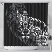 New Zealand Lawn Bowls Shower Curtain Black Maori Warrior Tribal Silver Fern LT9 - Polynesian Pride