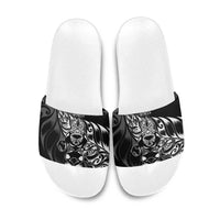 New Zealand Lawn Bowls Slide Sandals Black Maori Warrior Tribal Silver Fern LT9 Black - Polynesian Pride
