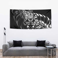 New Zealand Lawn Bowls Tapestry Black Maori Warrior Tribal Silver Fern LT9 - Polynesian Pride