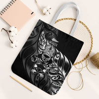 New Zealand Lawn Bowls Tote Bag Black Maori Warrior Tribal Silver Fern LT9 White Strap One Size Black - Polynesian Pride
