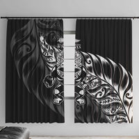 New Zealand Lawn Bowls Window Curtain Black Maori Warrior Tribal Silver Fern LT9 With Hooks Black - Polynesian Pride