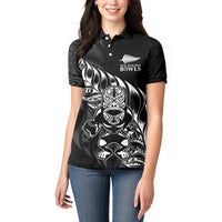 New Zealand Lawn Bowls Custom Women Polo Shirt Black Maori Warrior Tribal Silver Fern LT9 - Polynesian Pride