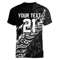 New Zealand Lawn Bowls Custom Women V-Neck T-Shirt Black Maori Warrior Tribal Silver Fern LT9 - Polynesian Pride
