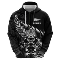 New Zealand Lawn Bowls Custom Zip Hoodie Black Maori Warrior Tribal Silver Fern LT9 - Polynesian Pride