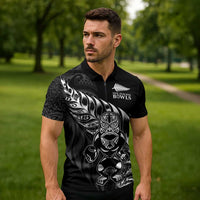 New Zealand Lawn Bowls Custom Zipper Polo Shirt Black Maori Warrior Tribal Silver Fern LT9 - Polynesian Pride