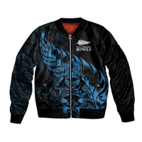 New Zealand Lawn Bowls Custom Bomber Jacket Blue Maori Warrior Tribal Silver Fern LT9 Unisex Blue - Polynesian Pride
