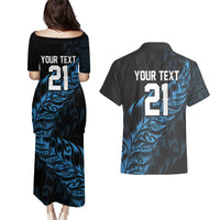 New Zealand Lawn Bowls Custom Couples Matching Puletasi and Hawaiian Shirt Blue Maori Warrior Tribal Silver Fern LT9 - Polynesian Pride