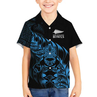 New Zealand Lawn Bowls Custom Family Matching Off The Shoulder Long Sleeve Dress and Hawaiian Shirt Blue Maori Warrior Tribal Silver Fern LT9 Son's Shirt Blue - Polynesian Pride