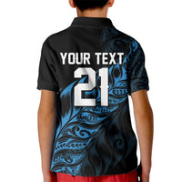New Zealand Lawn Bowls Custom Kid Polo Shirt Blue Maori Warrior Tribal Silver Fern LT9 - Polynesian Pride