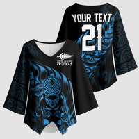 New Zealand Lawn Bowls Custom Kimono Sleeve Blouse Blue Maori Warrior Tribal Silver Fern LT9 - Polynesian Pride