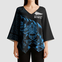 New Zealand Lawn Bowls Custom Kimono Sleeve Blouse Blue Maori Warrior Tribal Silver Fern LT9 - Polynesian Pride