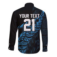 New Zealand Lawn Bowls Custom Long Sleeve Button Shirt Blue Maori Warrior Tribal Silver Fern LT9 - Polynesian Pride