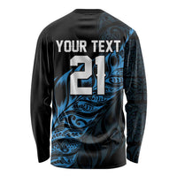 New Zealand Lawn Bowls Custom Long Sleeve Shirt Blue Maori Warrior Tribal Silver Fern LT9 - Polynesian Pride