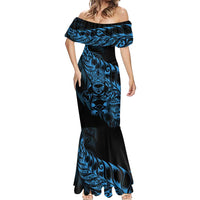 New Zealand Lawn Bowls Custom Mermaid Dress Blue Maori Warrior Tribal Silver Fern LT9 - Polynesian Pride