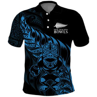New Zealand Lawn Bowls Custom Polo Shirt Blue Maori Warrior Tribal Silver Fern LT9 Blue - Polynesian Pride