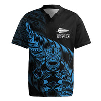 New Zealand Lawn Bowls Custom Rugby Jersey Blue Maori Warrior Tribal Silver Fern LT9 Blue - Polynesian Pride