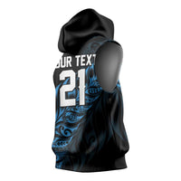 New Zealand Lawn Bowls Custom Sleeveless Hoodie Blue Maori Warrior Tribal Silver Fern LT9 - Polynesian Pride