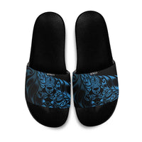 New Zealand Lawn Bowls Slide Sandals Blue Maori Warrior Tribal Silver Fern LT9 Blue - Polynesian Pride