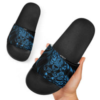 New Zealand Lawn Bowls Slide Sandals Blue Maori Warrior Tribal Silver Fern LT9 - Polynesian Pride