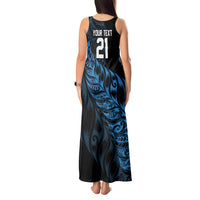 New Zealand Lawn Bowls Custom Tank Maxi Dress Blue Maori Warrior Tribal Silver Fern LT9 - Polynesian Pride