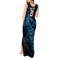 New Zealand Lawn Bowls Custom Tank Maxi Dress Blue Maori Warrior Tribal Silver Fern LT9 - Polynesian Pride